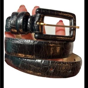 THE RITZ BELT Black Italian Calf Skin, Rectangle BUCKLE Gator Print 27-31”medium